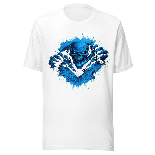 Breaking Through Blue Skull Graphic Unisex T-Shirt - RooLabzBreaking Through Blue Skull Graphic Unisex T-ShirtXSWhiteRooLabz